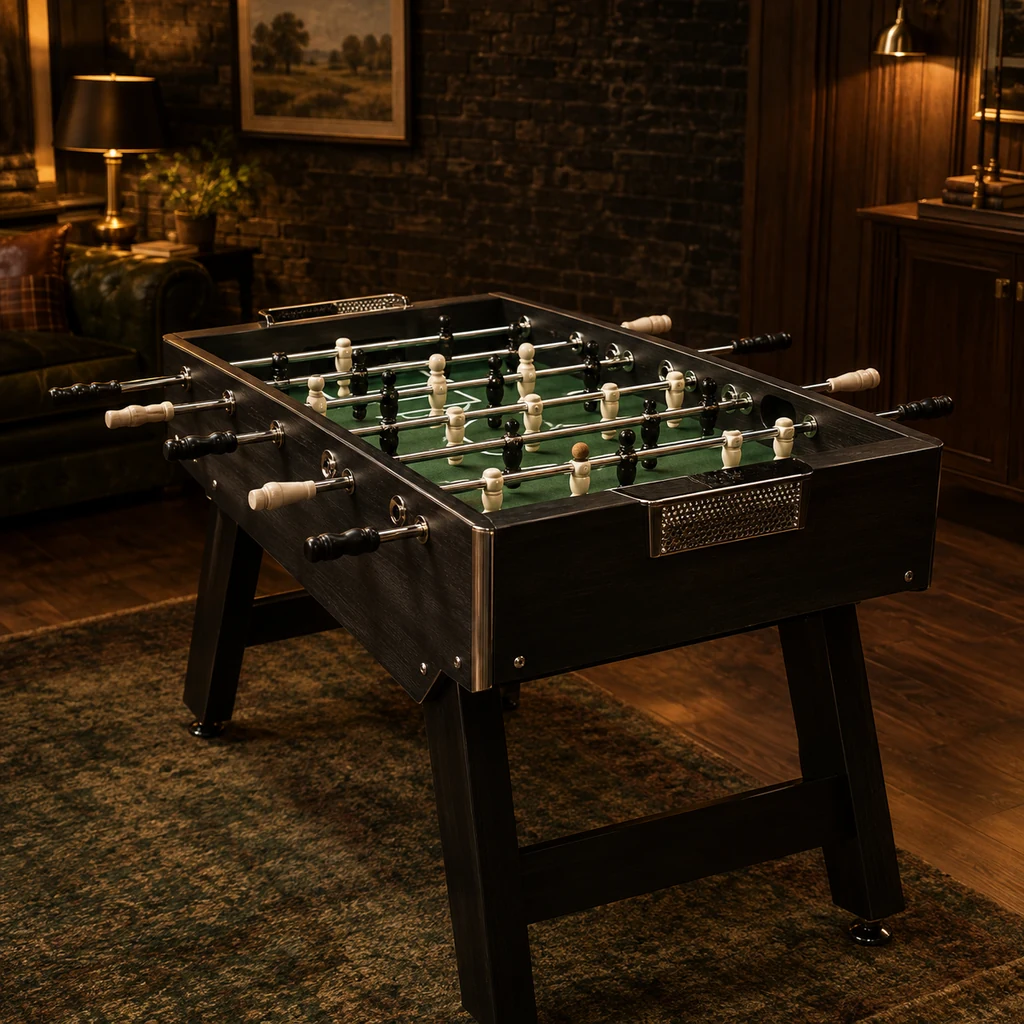 Football table in dark wood with chrome rods